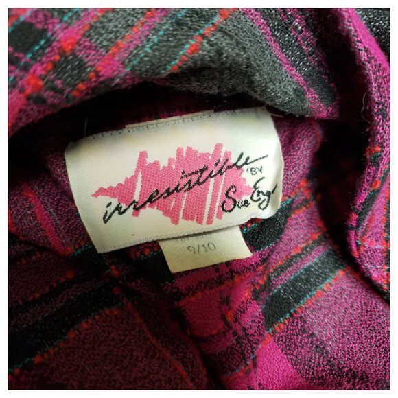 80s Irresistible by Sue Eng pink and gray plaid blazer dress . size 9 / 10 - Picture 6 of 6